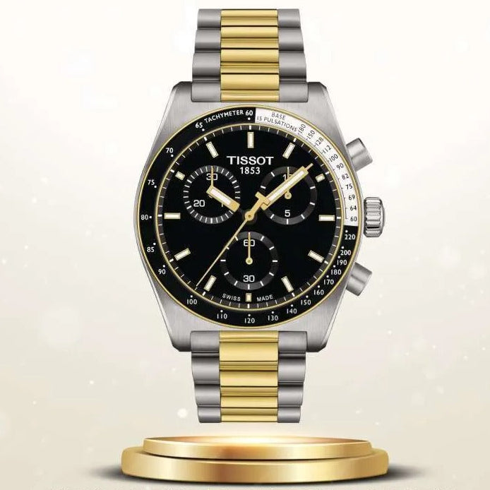 Tissot PR516 Chronograph Black Dial Two Tone Steel Strap Watch for Men - T149.417.22.051.00 Authentic Buy Shop Now