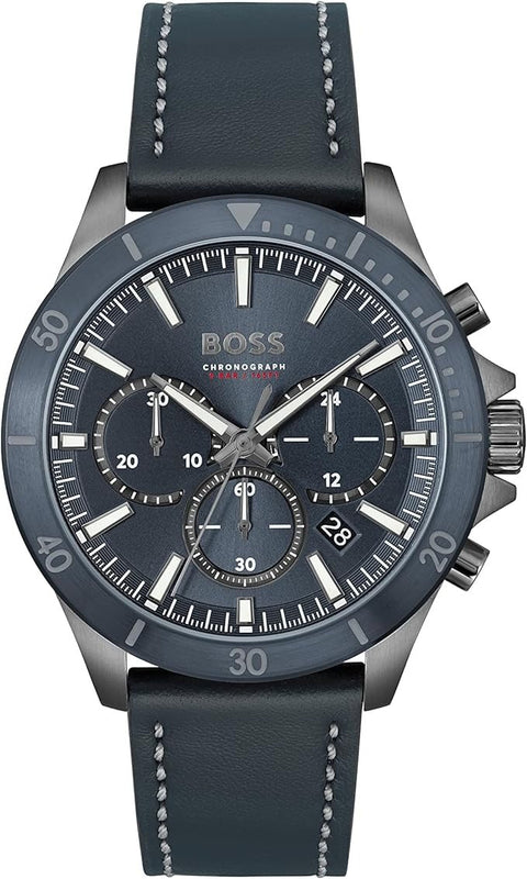 Hugo Boss Troper Chronograph Blue Dial Blue Leather Strap Watch for Men - 1514056 Authentic Buy Shop Now