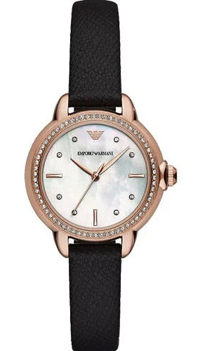 Emporio Armani Mia Mother of Pearl Dial Black Leather Strap Watch for Women - AR11598 Buy Now By Emporio Armani