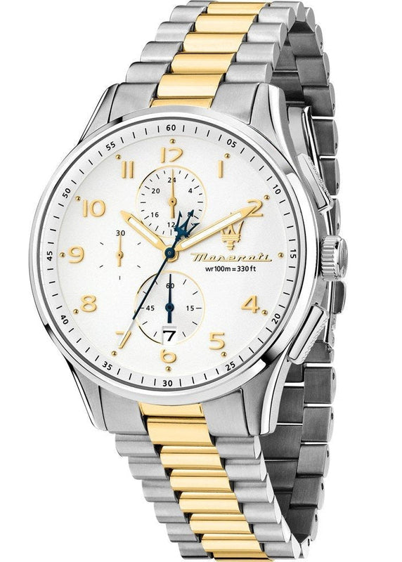 Maserati Sorpasso Chronograph White Dial Two Tone Steel Strap Watch for Men - R8873624003 Authentic Buy Shop Now
