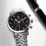 Maserati Epoca Chronograph Limited Edition Black Dial Silver Steel Strap Watch for Men - R8873618029 Authentic Buy Shop Now