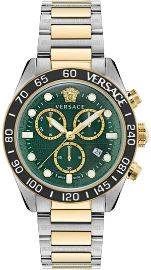 Versace Greca Dome Chronograph Green Dial Two Tone Steel Strap Watch for Men - VE6K00423 Buy Now By Versace