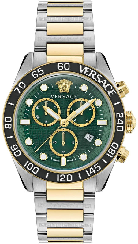 Versace Greca Dome Chronograph Green Dial Two Tone Steel Strap Watch for Men - VE6K00423 Buy Now By Versace