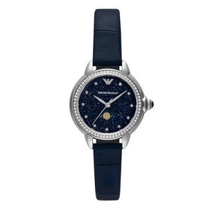 Emporio Armani Mia Moonphase Blue Dial Blue Leather Strap Watch for Women - AR11629 Buy Now By Emporio Armani