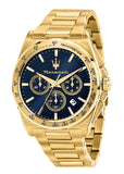 Maserati Velocità Chronograph Blue Dial Gold Steel Strap Watch for Men - R8873652002 Authentic Buy Shop Now