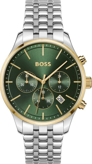 Hugo Boss Avery Chronograph Green Dial Silver Steel Strap Watch for Men - 1514159 Authentic Buy Shop Now