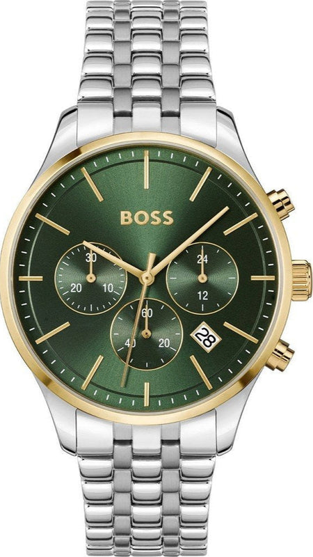 Hugo Boss Avery Chronograph Green Dial Silver Steel Strap Watch for Men - 1514159 Authentic Buy Shop Now