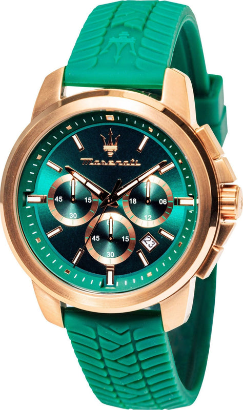 Maserati Successo Chronograph Green Dial Green Silicone Strap Watch for Men - R8871621038 Authentic Buy Shop Now