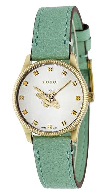 Gucci G Timeless Silver Dial Green Leather Strap Watch for Women - YA1265040 Authentic Buy Shop Now