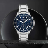 Emporio Armani World Explorer Chronograph Blue Dial Silver Steel Strap Watch for Men - AR11681 Buy Now By Emporio Armani