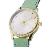 Gucci G Timeless Silver Dial Green Leather Strap Watch for Women - YA1265040 Authentic Buy Shop Now