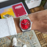 Tissot PRX Quartz Red Dial Silver Steel Strap Watch for Women - T137.210.11.421.00 Authentic Buy Shop Now