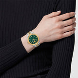 Versace V-Code Analog Green Dial Two Tone Steel Strap Watch for Women - VE8I00424 Buy Now By Versace