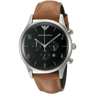 Emporio Armani Beta Chronograph Green Dial Brown Leather Strap Watch for Men - AR1941 Authentic Buy Shop Now