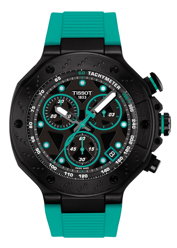 Tissot T Race Chronograph Black Dial Green Rubber Strap Watch for Men - T141.417.37.051.01 Buy Now By Tissot