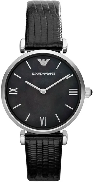 Emporio Armani Gianni T-Bar Black Dial Black Leather Strap Watch for Women - AR1678 Authentic Buy Shop Now