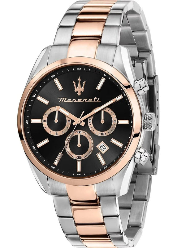Maserati Attrazione Chronograph Black Dial Two Tone Steel Strap Watch for Men - R8853151002 Authentic Buy Shop Now
