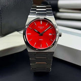 Tissot PRX Quartz Red Dial Silver Steel Strap Watch for Men - T137.410.11.421.00 Authentic Buy Shop Now