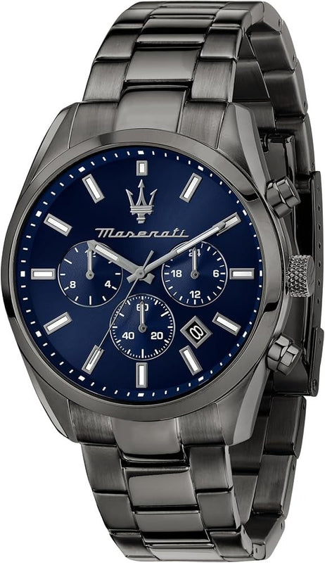 Maserati Attrazione Chronograph Blue Dial Grey Steel Strap Watch for Men - R8853151012 Authentic Buy Shop Now