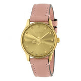 Gucci G Timeless Gold Dial Pink Leather Strap Watch for Women - YA1265041 Authentic Buy Shop Now
