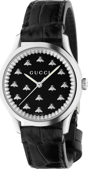 Gucci G Timeless Black Dial Black Leather Strap Watch for Women - YA1265055 Authentic Buy Shop Now