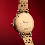 Seiko Presage Cocktail Time Automatic Diamonds Gold Dial Gold Steel Strap Watch for Women - SRE018J1 Authentic Buy Shop Now