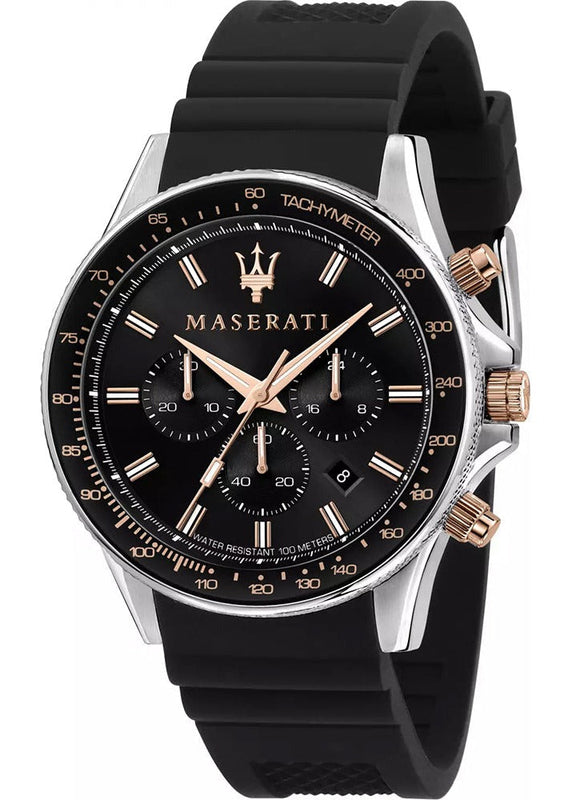 Maserati SFIDA Chronograph Black Dial Black Silicone Strap Watch for Men - R8871640005 Authentic Buy Shop Now