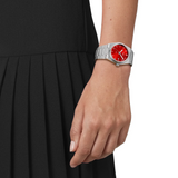 Tissot PRX Quartz Red Dial Silver Steel Strap Watch for Women - T137.210.11.421.00 Authentic Buy Shop Now