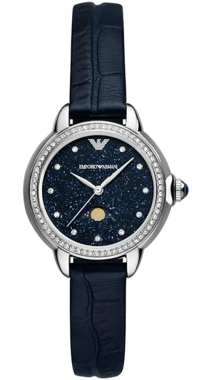 Emporio Armani Mia Moonphase Blue Dial Blue Leather Strap Watch for Women - AR11629 Buy Now By Emporio Armani