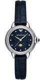 Emporio Armani Mia Moonphase Blue Dial Blue Leather Strap Watch for Women - AR11629