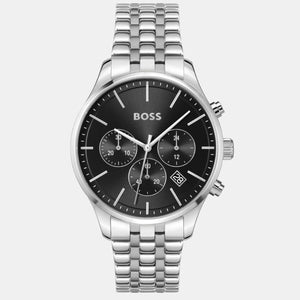 Hugo Boss Avery Chronograph Black Dial Silver Steel Strap Watch for Men - 1514157 Authentic Buy Shop Now