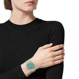 Versace V-Code Analog Turquoise Dial Two Tone Steel Strap Watch for Women - VE8I00524 Buy Now By Versace