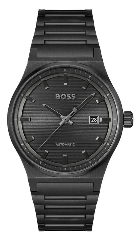 Hugo Boss Candor Automatic Black Dial Black Steel Strap Watch for Men - 1514120 Authentic Buy Shop Now
