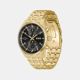 Hugo Boss Skytraveller Chronograph Black Dial Gold Steel Strap Watch for Men - 1514152 Buy Now By Hugo Boss