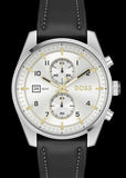 Hugo Boss Skytraveller Chronograph Silver Dial Black Leather Strap Watch for Men - 1514147 Buy Now By Hugo Boss