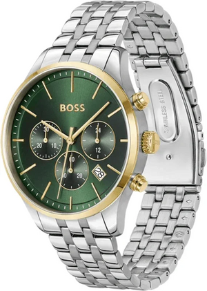 Hugo Boss Avery Chronograph Green Dial Silver Steel Strap Watch for Men - 1514159 Authentic Buy Shop Now