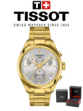 Tissot PR 100 Chronograph White Dial Gold Steel Strap Watch for Men - T150.417.33.031.00 Authentic Buy Shop Now