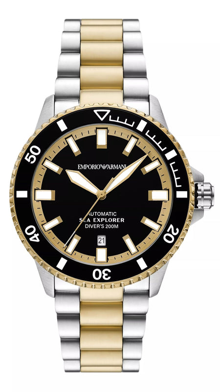 Emporio Armani Sea Explorer Black Dial Two Tone Steel Strap Watch for Men - AR60089 Buy Now By Emporio Armani