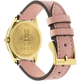 Gucci G Timeless Gold Dial Pink Leather Strap Watch for Women - YA1265041 Authentic Buy Shop Now
