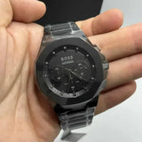 Hugo Boss Taper Chronograph Black Dial Black Steel Strap Watch for Men - 1514088 Authentic Buy Shop Now