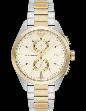 Emporio Armani Elegant Chronograph Cream Dial Two Tone Steel Strap Watch for Men - AR11605 Buy Now By Emporio Armani