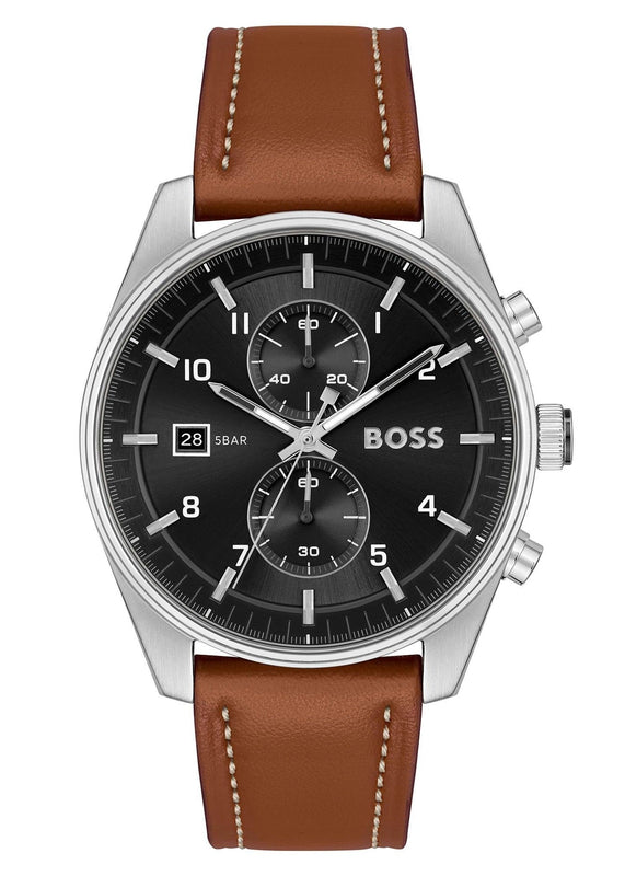 Hugo Boss Skytraveller Chronograph Black Dial Blue Leather Strap Watch for Men - 1514161 Buy Now By Hugo Boss