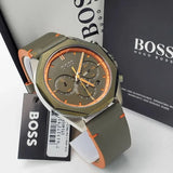 Hugo Boss Cloud Chronograph Olive Green Dial Green Leather Strap Watch for Men - 1514018 Authentic Buy Shop Now