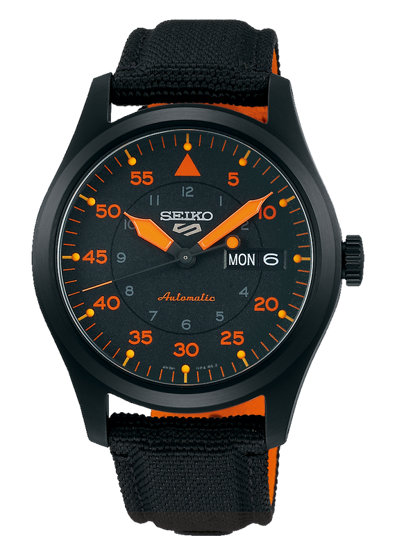 Seiko 5 Sports Flieger Pilot Automatic Black Dial Black Nylon Strap Watch for Men - SRPH33K1 Authentic Buy Shop Now