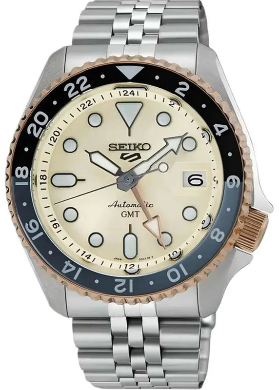 Seiko 5 GMT Sport Asia Exclusive Limited Edition Off White Dial Silver Steel Strap Watch for Men - SSK046K1 Buy Now By Seiko