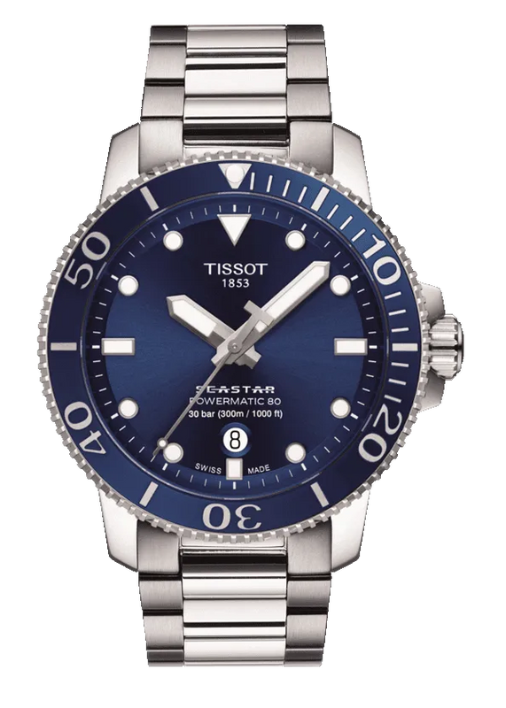 Tissot Seastar 1000 Powermatic 80 Blue Dial Silver Steel Strap Watch for Men - T120.407.11.041.03 Authentic Buy Shop Now