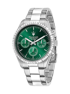 Maserati Competizione Chronograph Green Dial Silver Steel Strap Watch for Men - R8853100044 Authentic Buy Shop Now