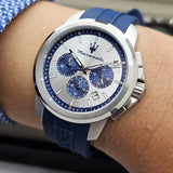 Maserati Successo Chronograph Silver Dial Blue Silicone Strap Watch for Men - R8871621042 Authentic Buy Shop Now