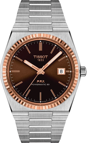 Tissot PRX Powermatic 80 18K Gold Brown Dial Silver Steel Strap Watch for Men - T931.407.41.291.00 Authentic Buy Shop Now