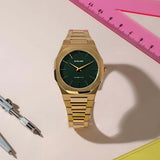 D1 Milano Ultra Thin Green Dial Gold Steel Strap Watch for Women - D1-UTBL18 Authentic Buy Shop Now